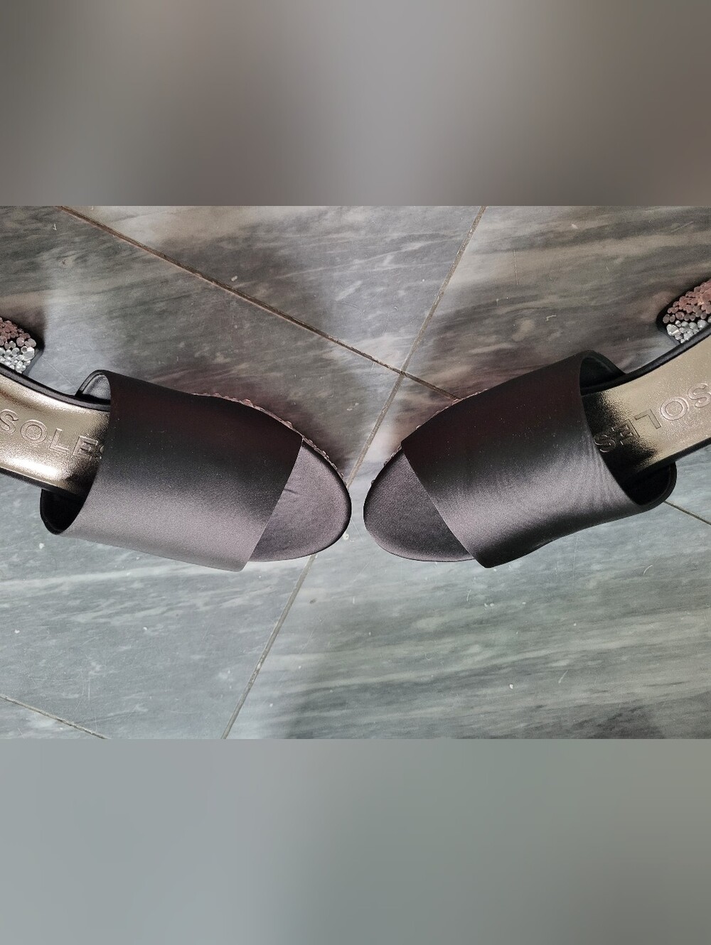 Aerosoles Black Satin Slide Sandals with Crystal Embellishments 8.5 - Picture 4 of 9